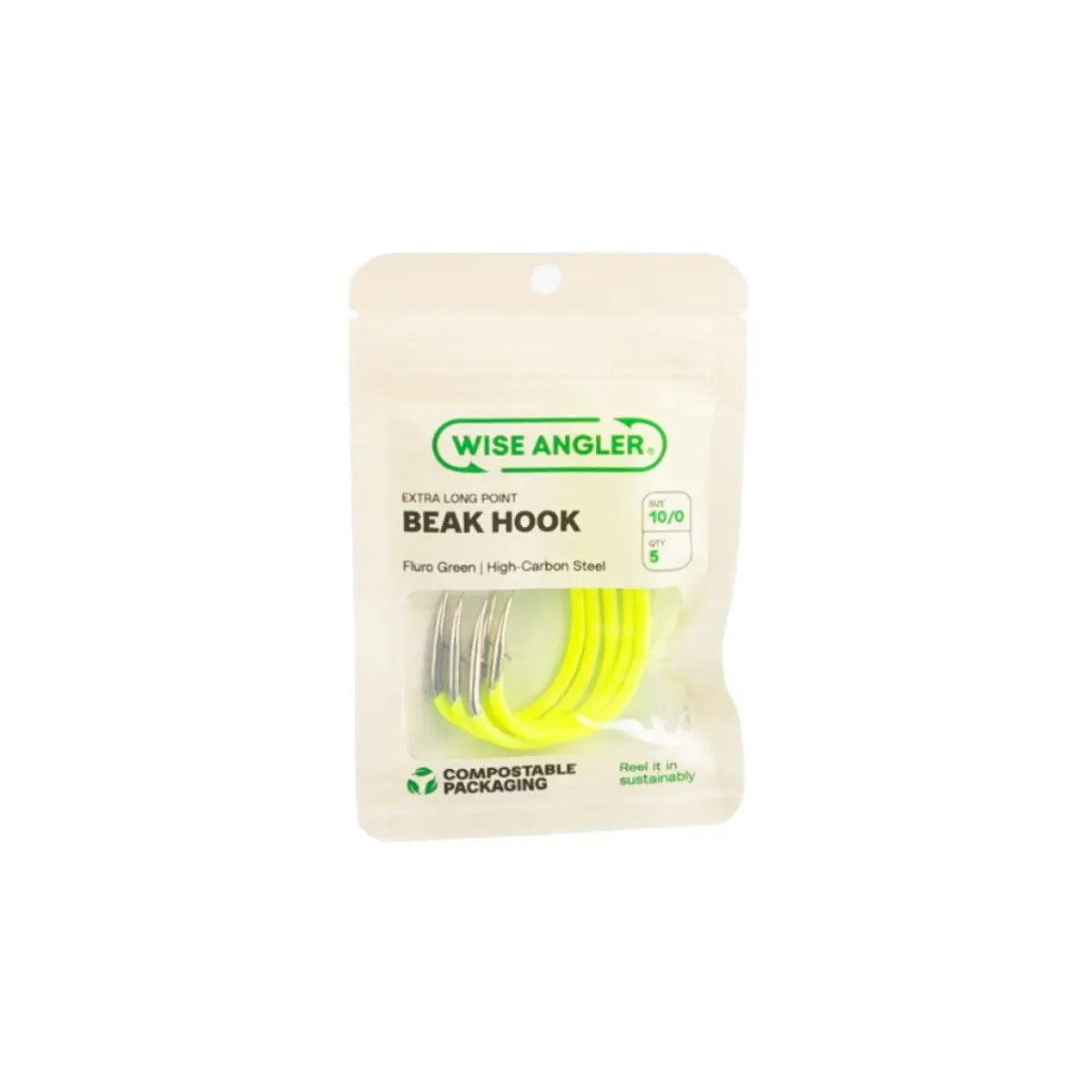 Beak Hook - Extra Long Point Fluro Green - WISE ANGLER