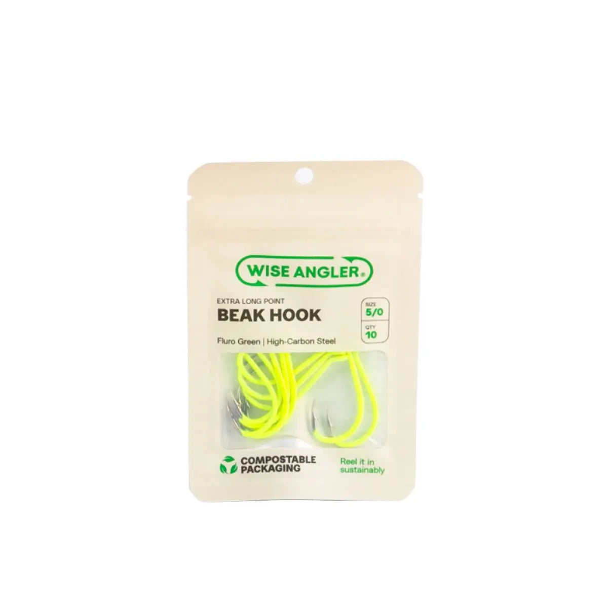 Beak Hook - Extra Long Point Fluro Green - WISE ANGLER