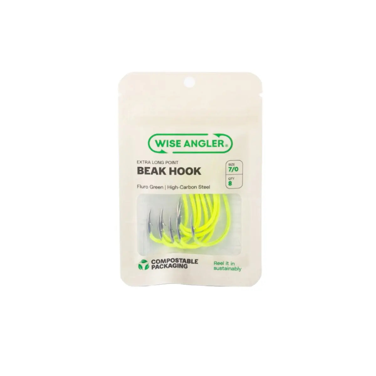 Beak Hook - Extra Long Point Fluro Green - WISE ANGLER