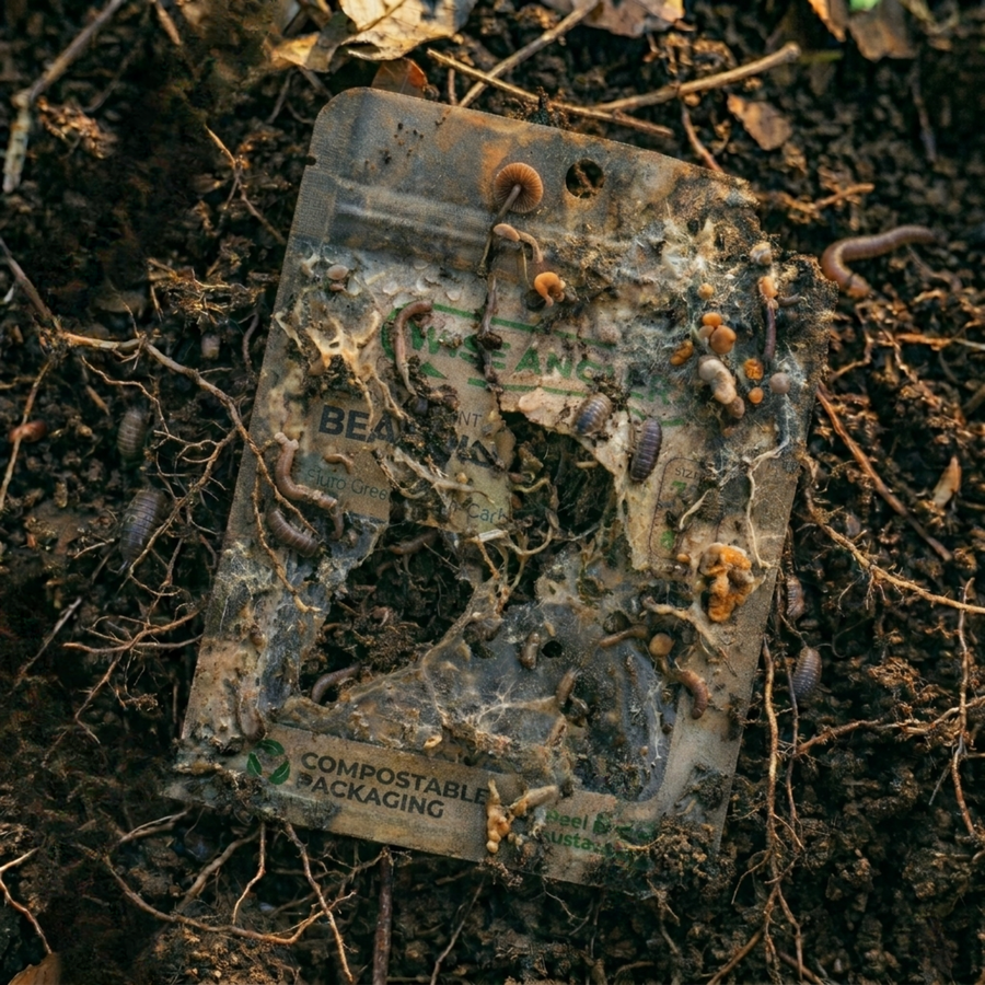 Wise Angler packaging disintegrating in home compost