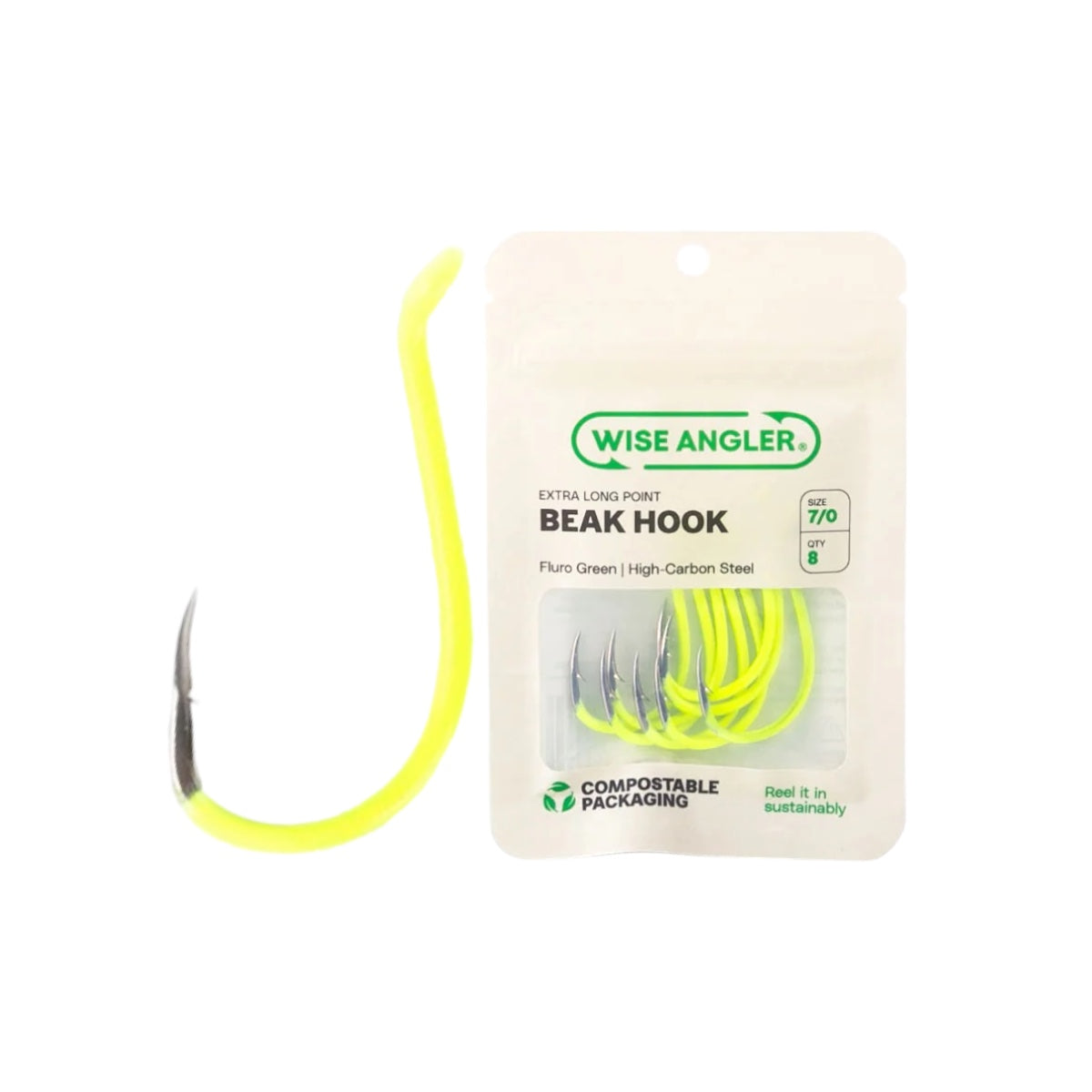 Beak Hook - Extra Long Point Fluro Green