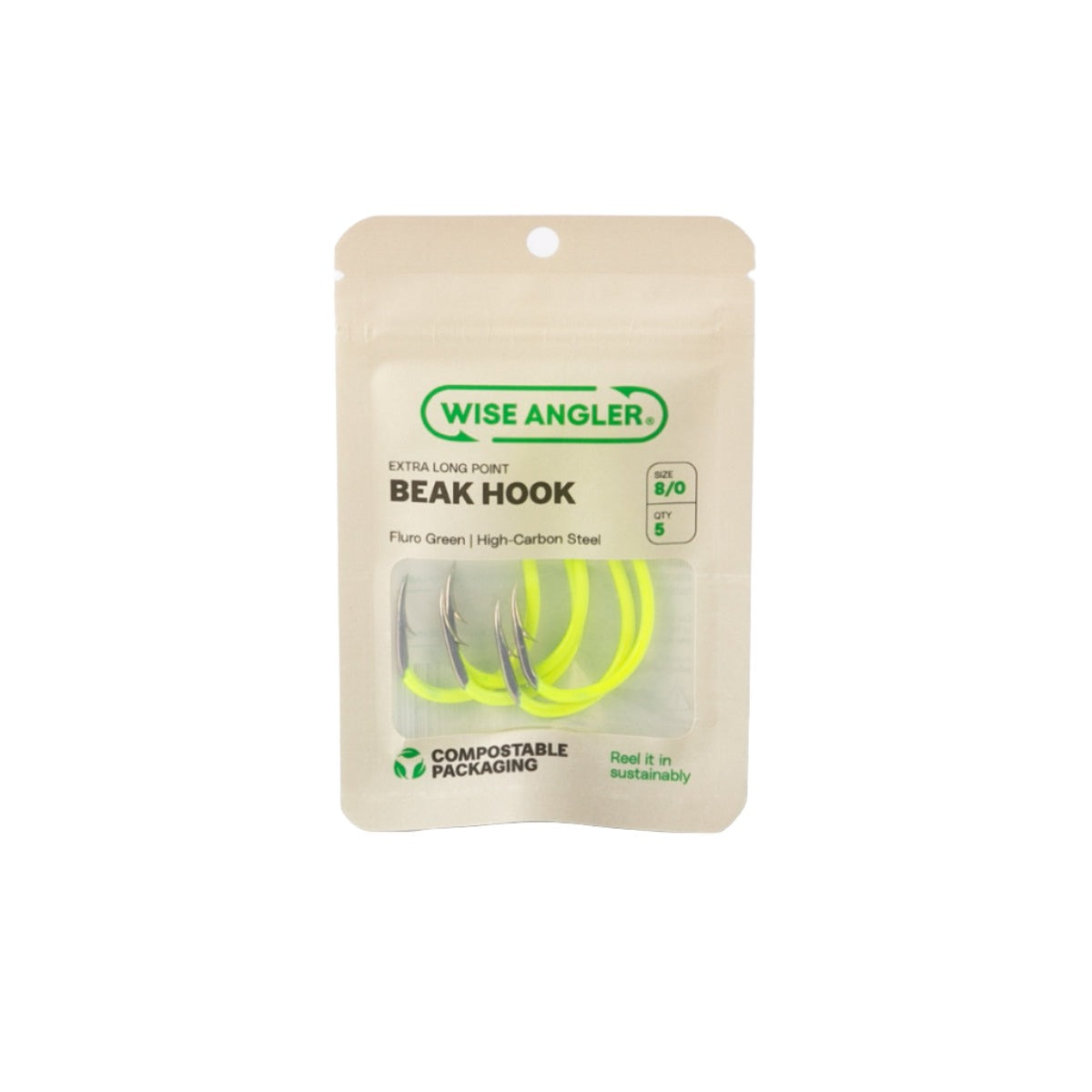 Beak Hook - Extra Long Point Fluro Green