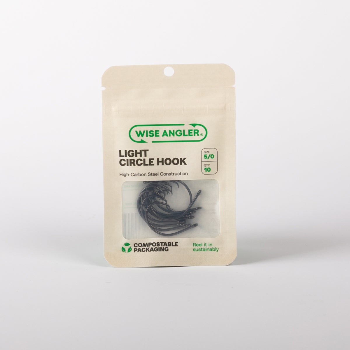 WISE ANGLER COMPOSTABLE PACKAGING FISHING HOOK LIGHT CIRCLE